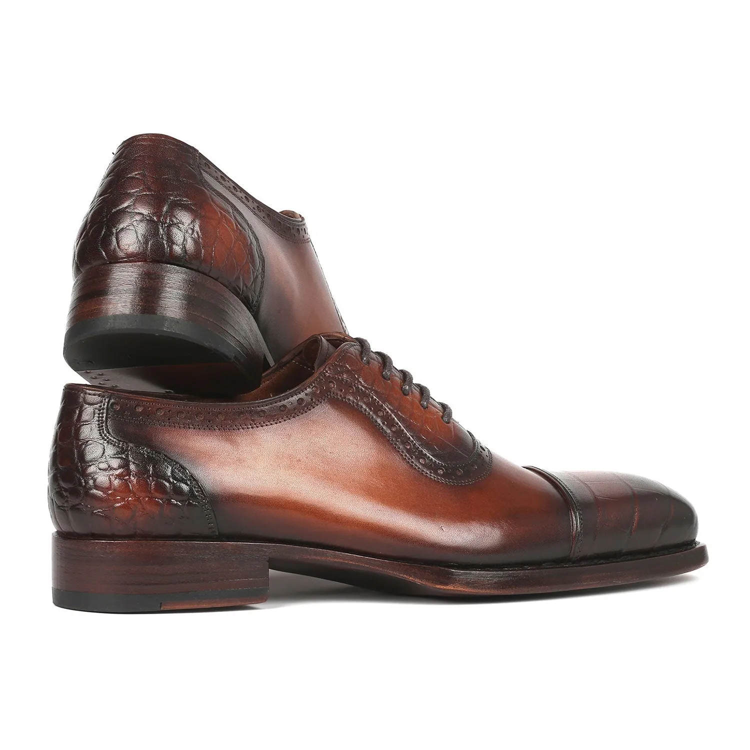 Paul Parkman 9482-BRW Men's Shoes Brown Crocodile Print / Calf-Skin Leather Dress Cap-Toe Oxfords (PM6331)