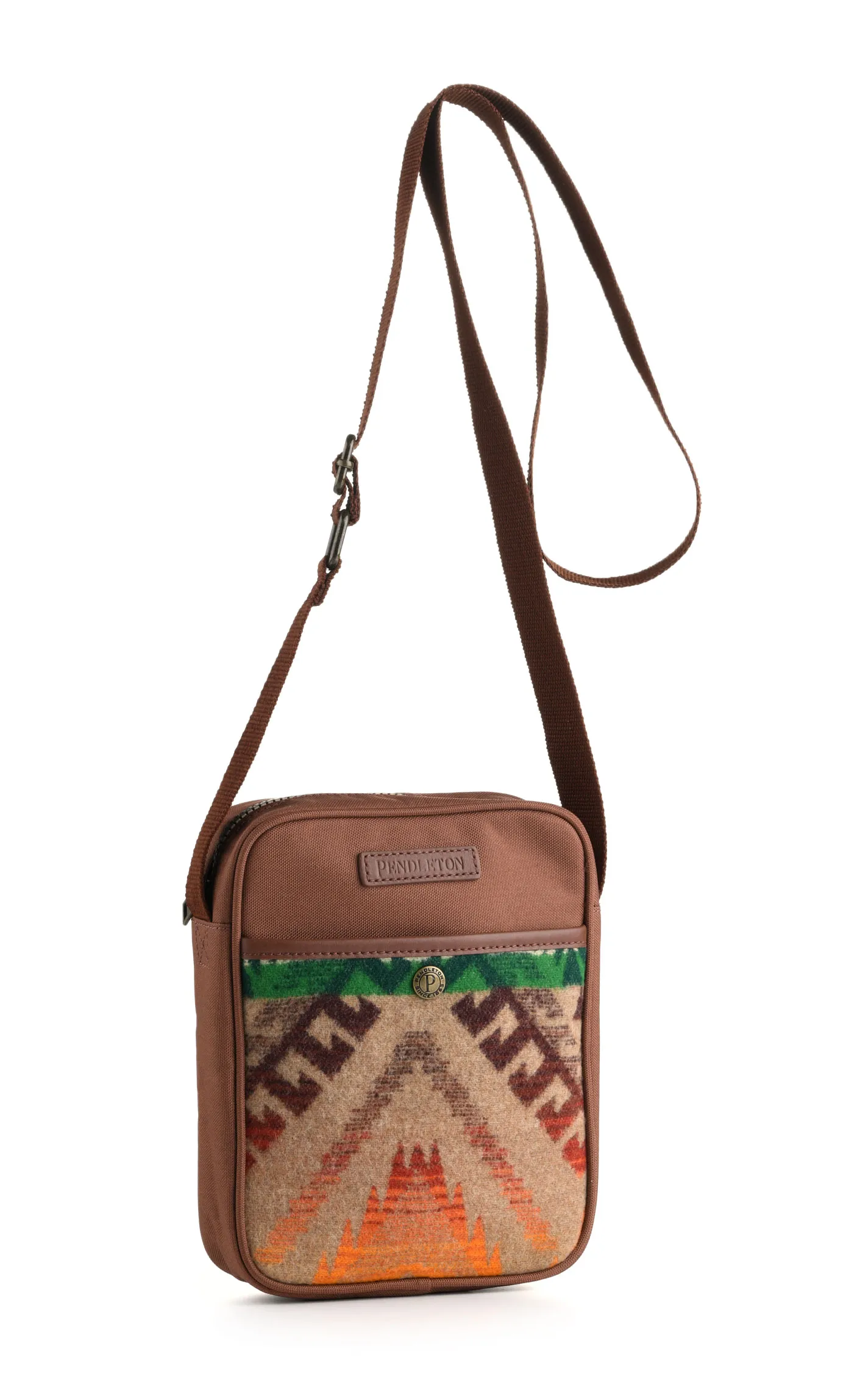 Pendleton Women's Rich Green Sunset & Sandy Brown Sawtooth Mountain Crossbody Satchel Bag