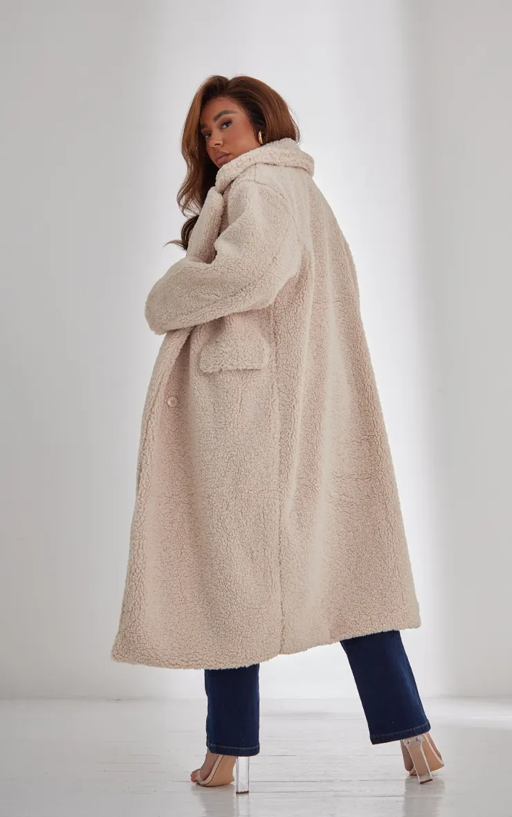 Plus Cream Longline Borg Coat