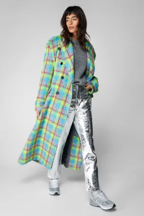 Premium Neon Plaid Tailored Longline Coat