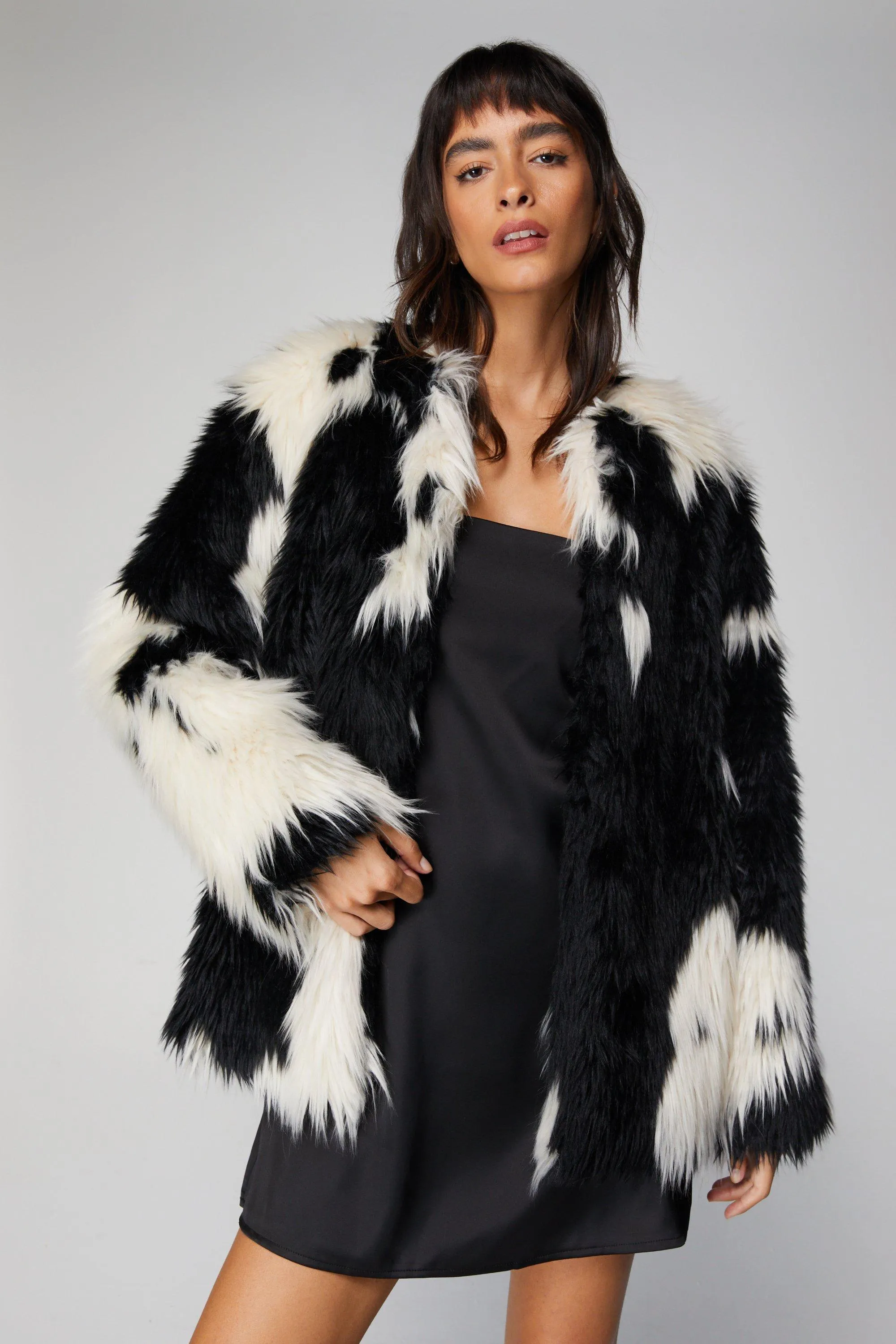 Premium Patchwork Monochrome Fur Coat