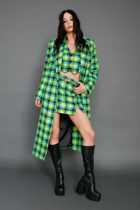 Premium Plaid Boucle Tailored Duster Coat