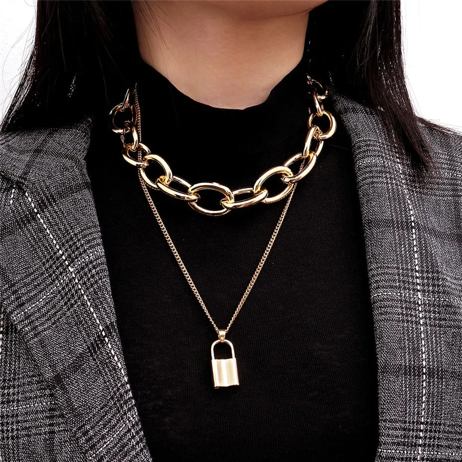 Punk Lover's Lock Pendant Choker