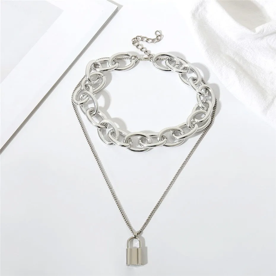 Punk Lover's Lock Pendant Choker