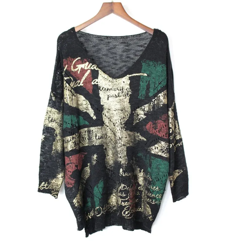 Punk Rock Fashion V-neck Sweater / Women's Full Sleeve Tops / Streetwear Outwear