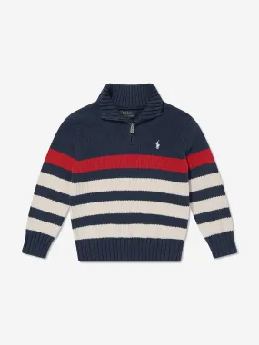 Ralph Lauren Boys Striped Half Zip Sweatshirt in Multicolour