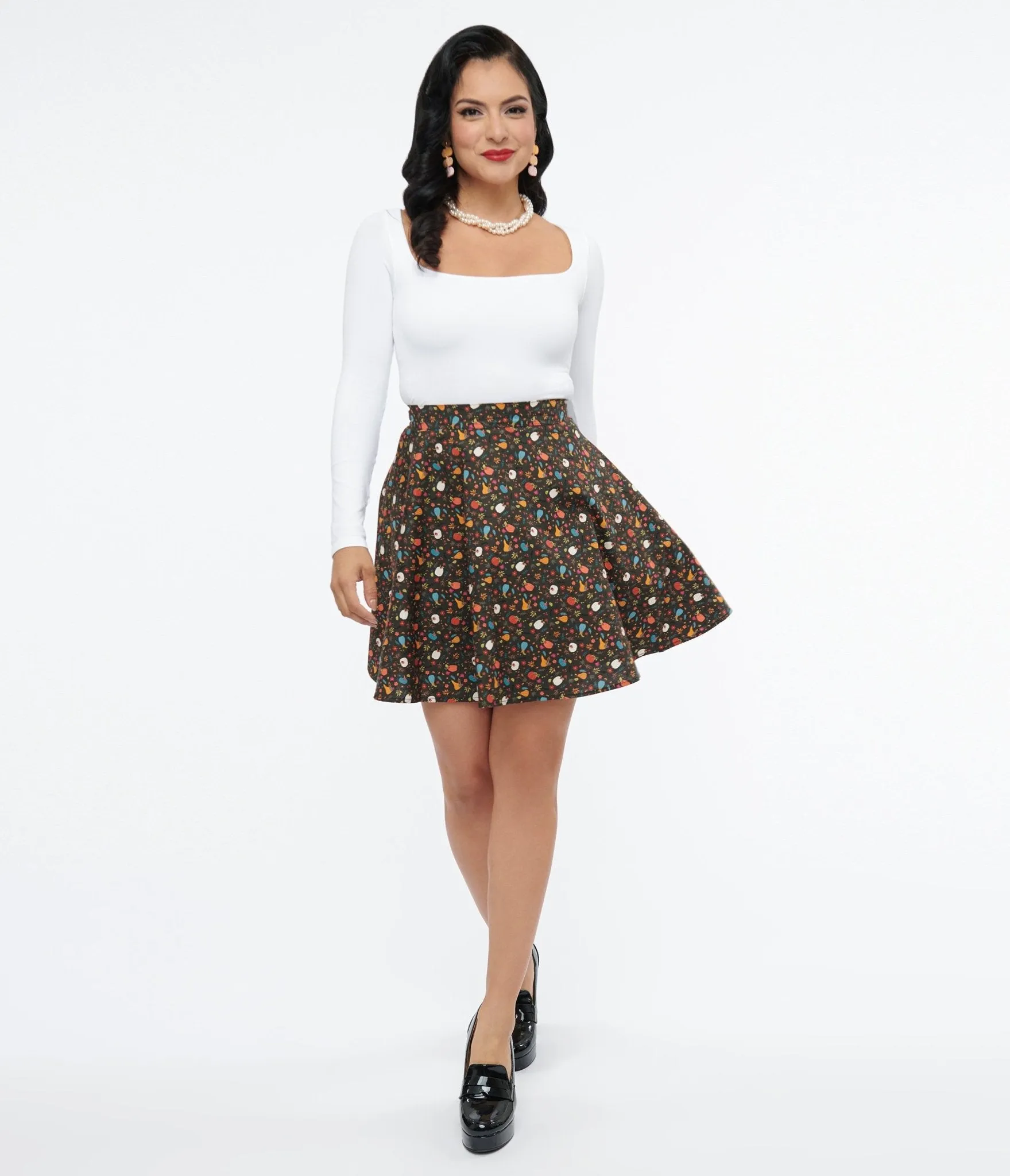 Retrolicious 1950s Black Pumpkin Print Skater Skirt