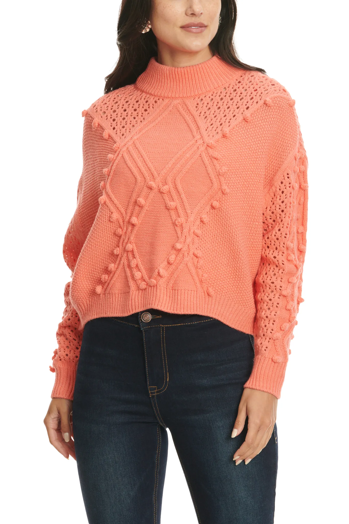 Rock & Roll Denim Women's Bright Coral Long Sleeve Sweater