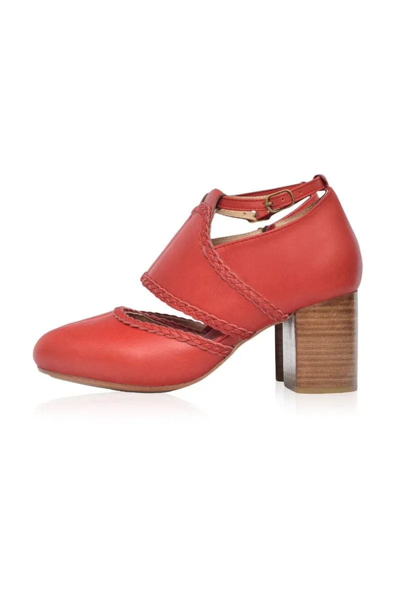 Serenity Leather Heels in Vintage Red