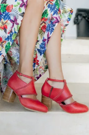 Serenity Leather Heels in Vintage Red