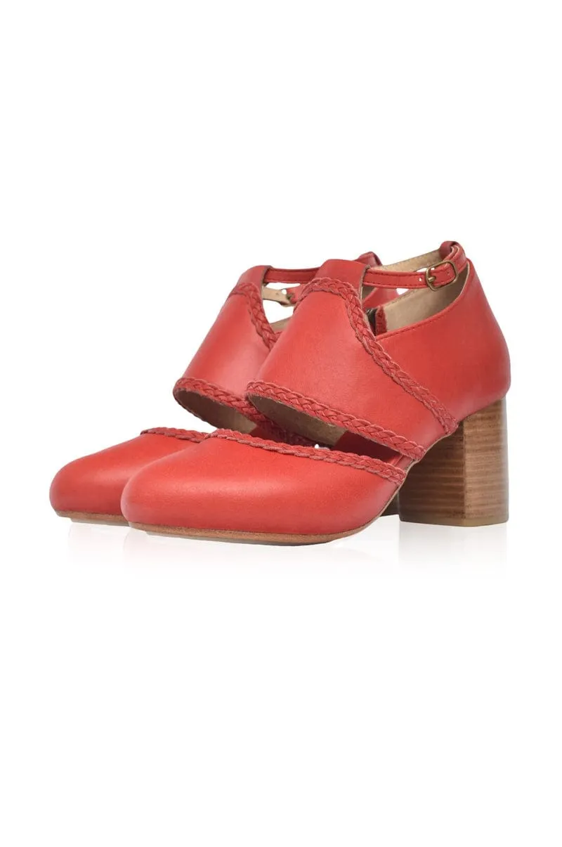 Serenity Leather Heels in Vintage Red