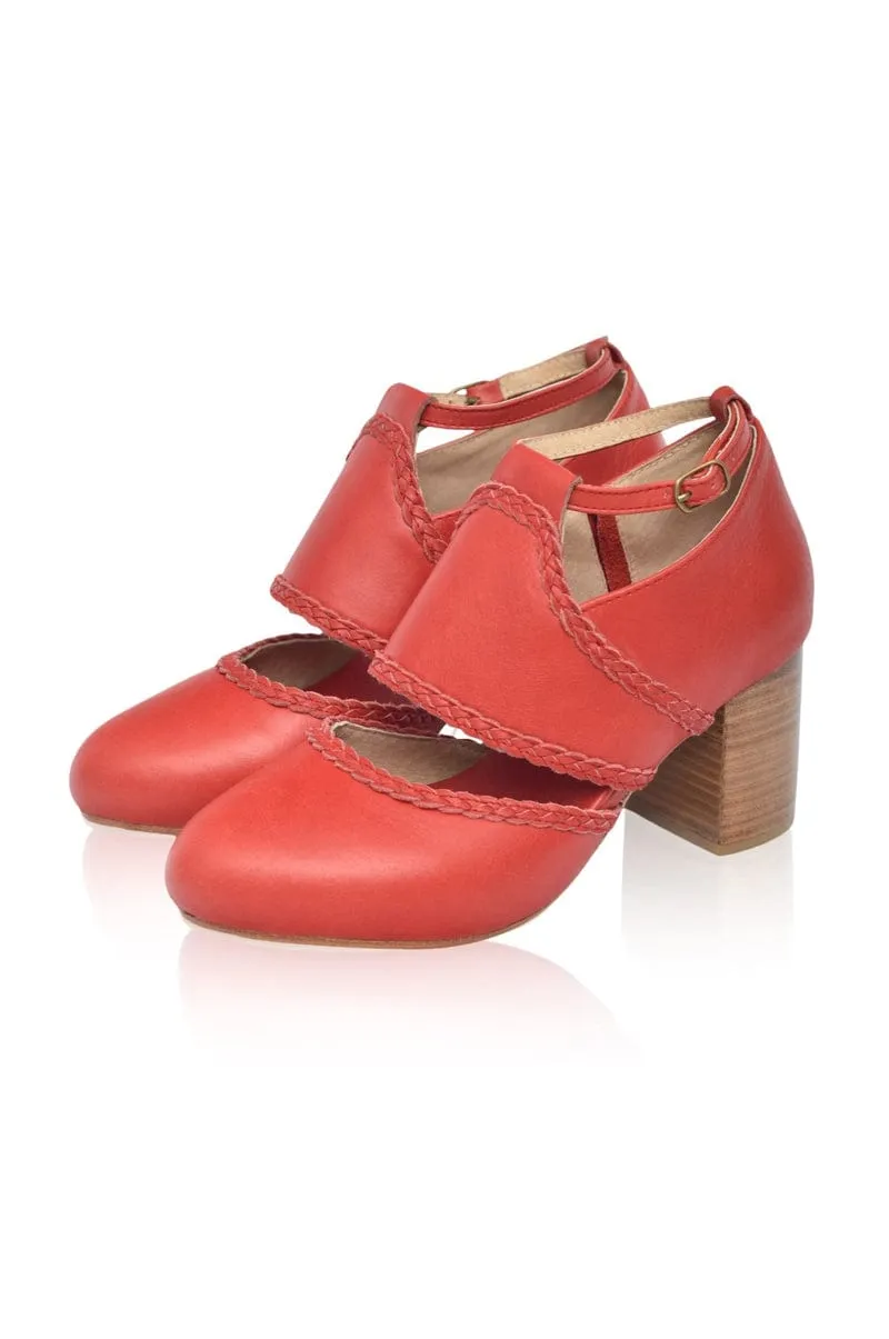 Serenity Leather Heels in Vintage Red