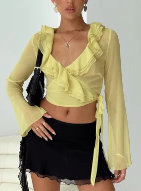 She's Mine Frill Wrap Top Yellow