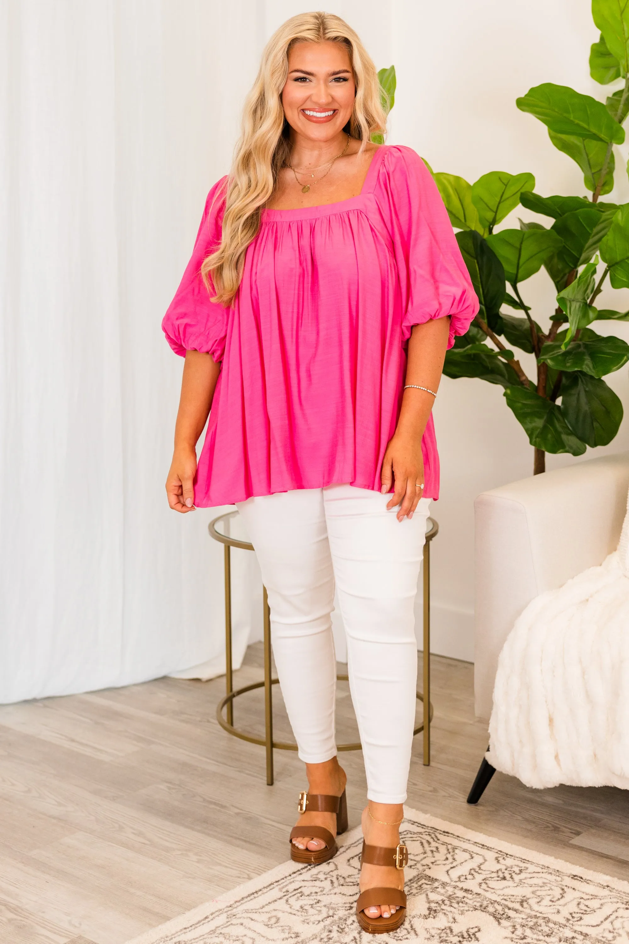 Simplistic Thinking Top, Fuchsia