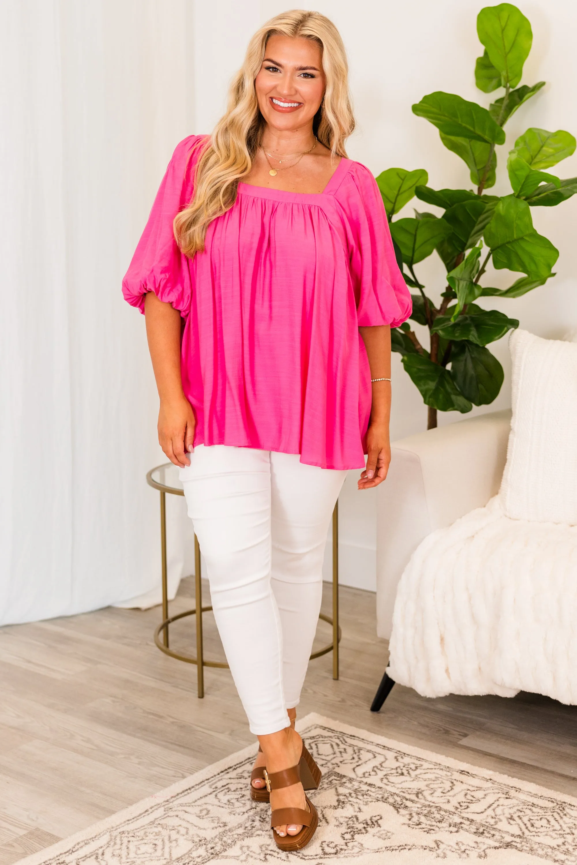 Simplistic Thinking Top, Fuchsia