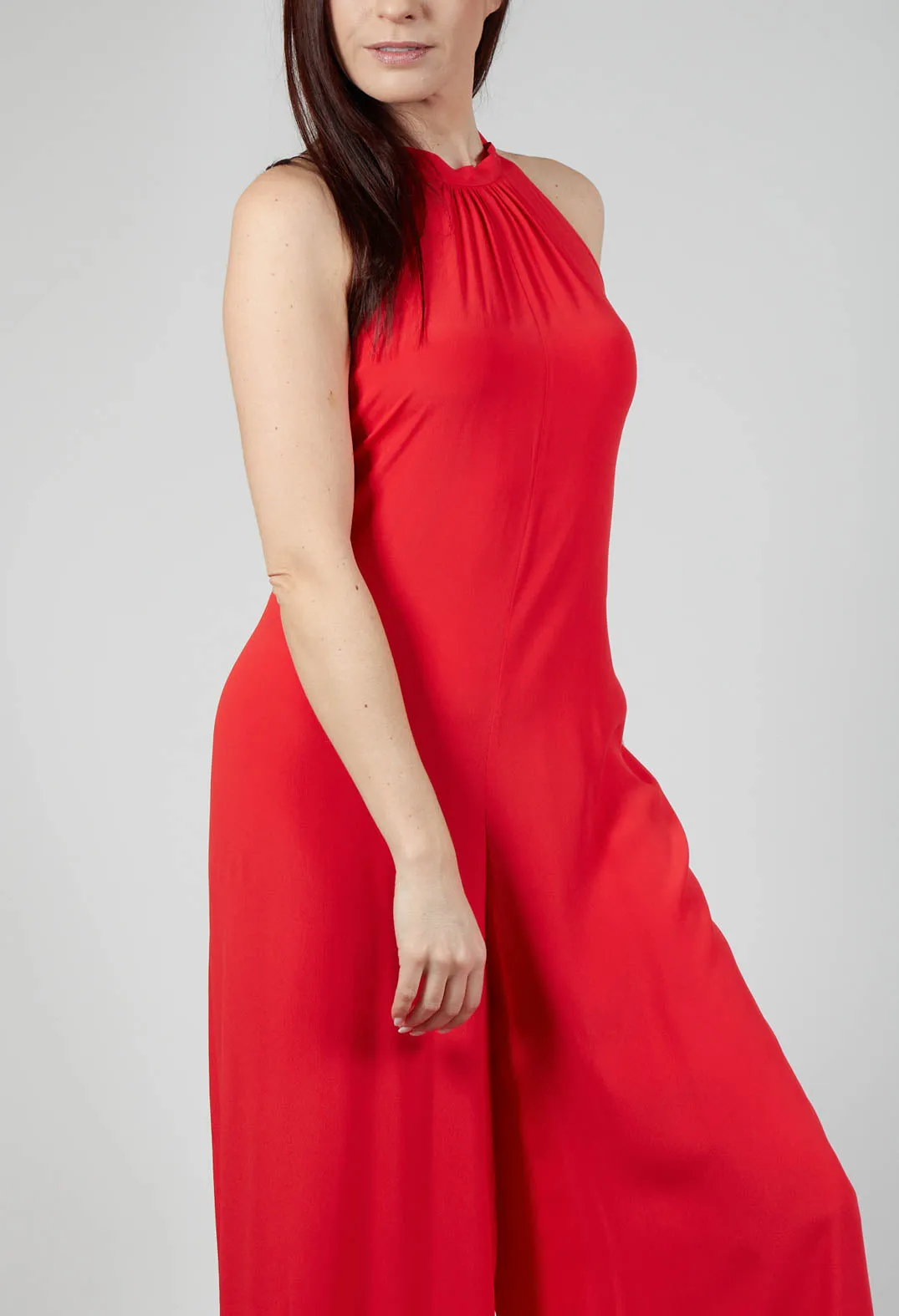 Slik-Blend Crepe Jumpsuit in Red