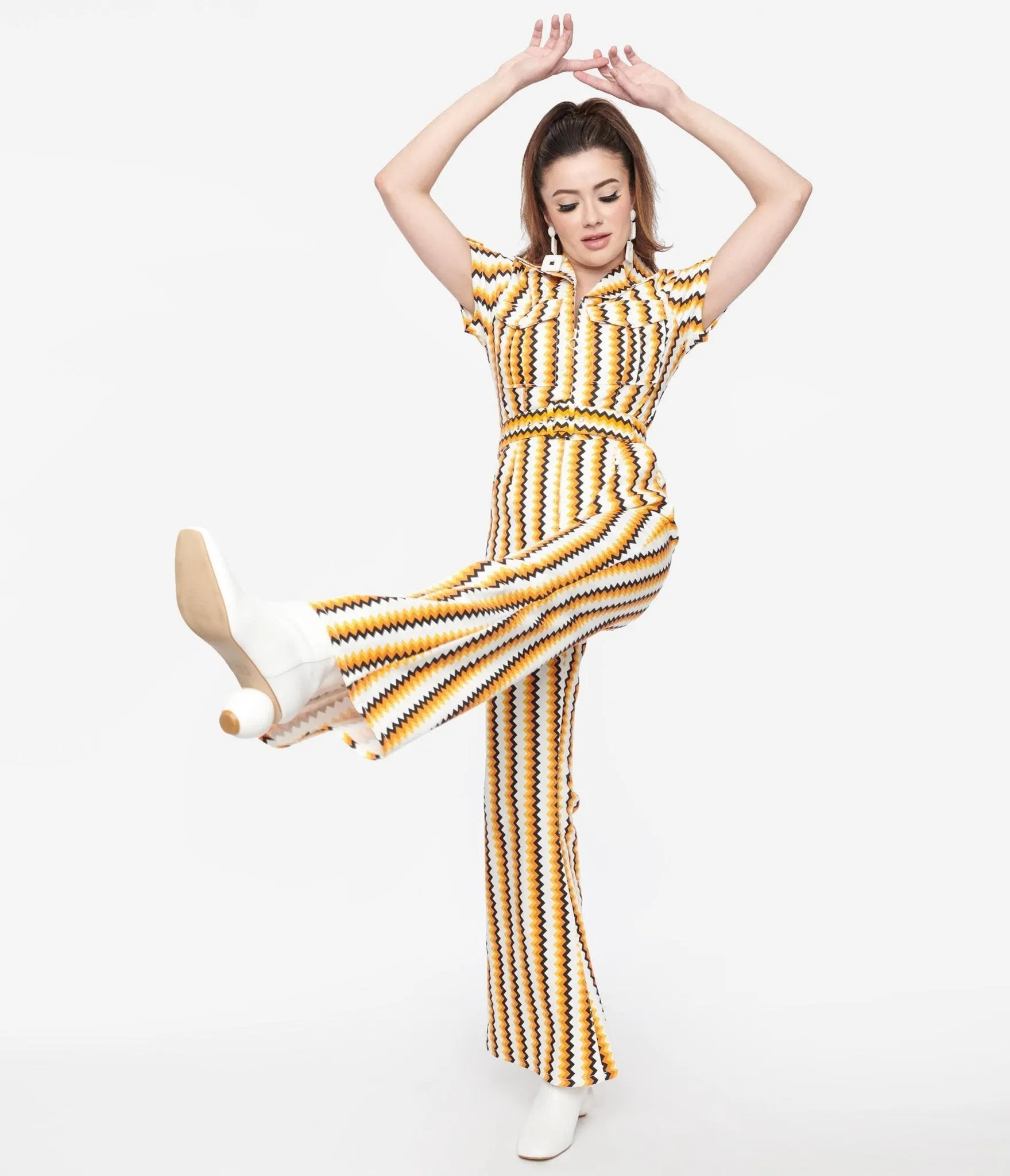 Smak Parlour 1970s Candy Corn Zig Zag Stripe Flare Jumpsuit