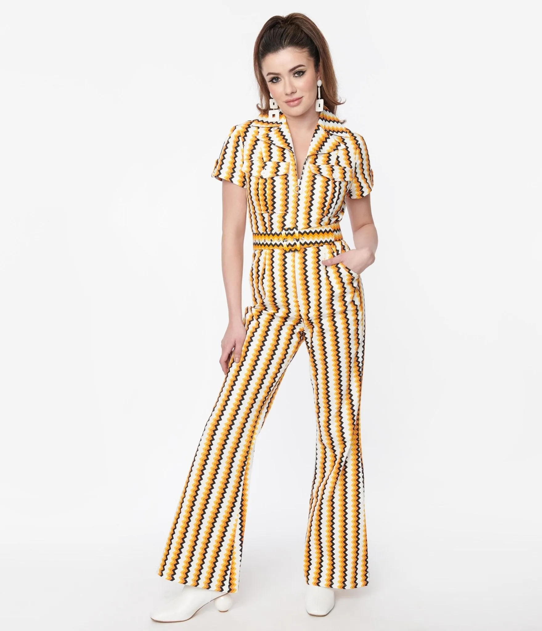 Smak Parlour 1970s Candy Corn Zig Zag Stripe Flare Jumpsuit