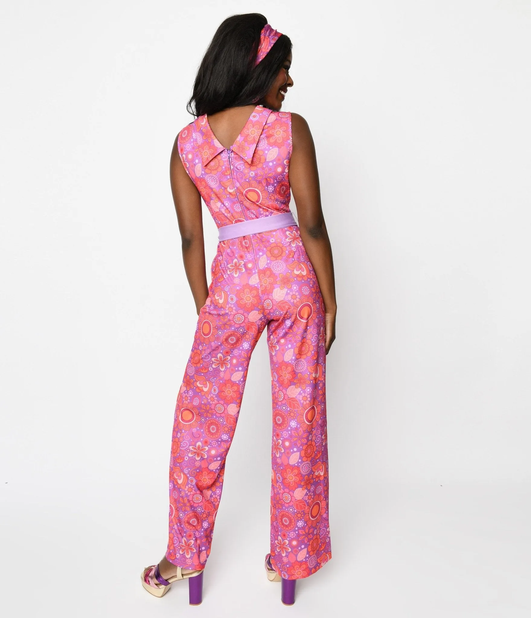 Smak Parlour Groovy Orange Floral Cowl Neck Jumpsuit