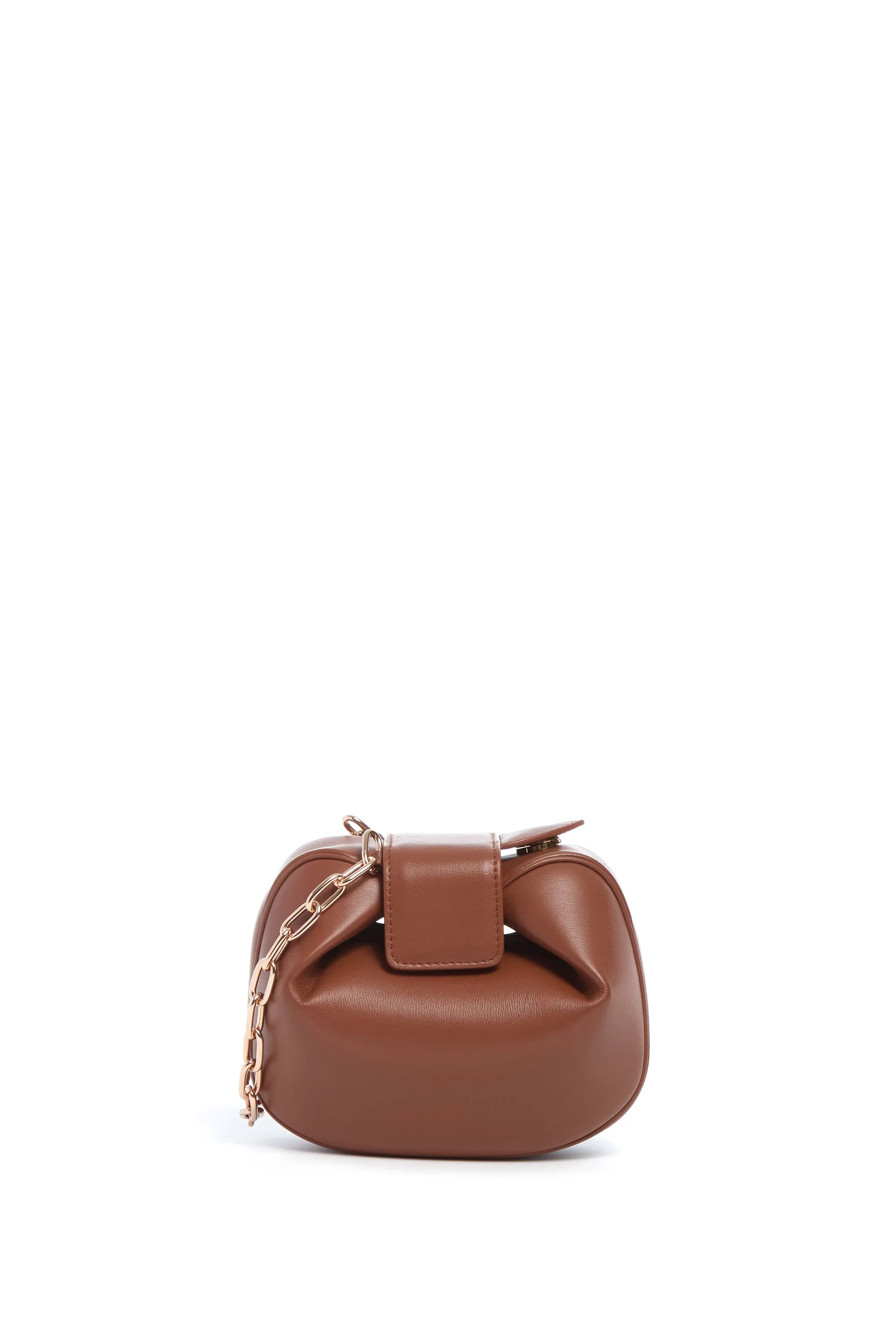 Soft Demi Clutch with Chain in Cognac Nappa Leather