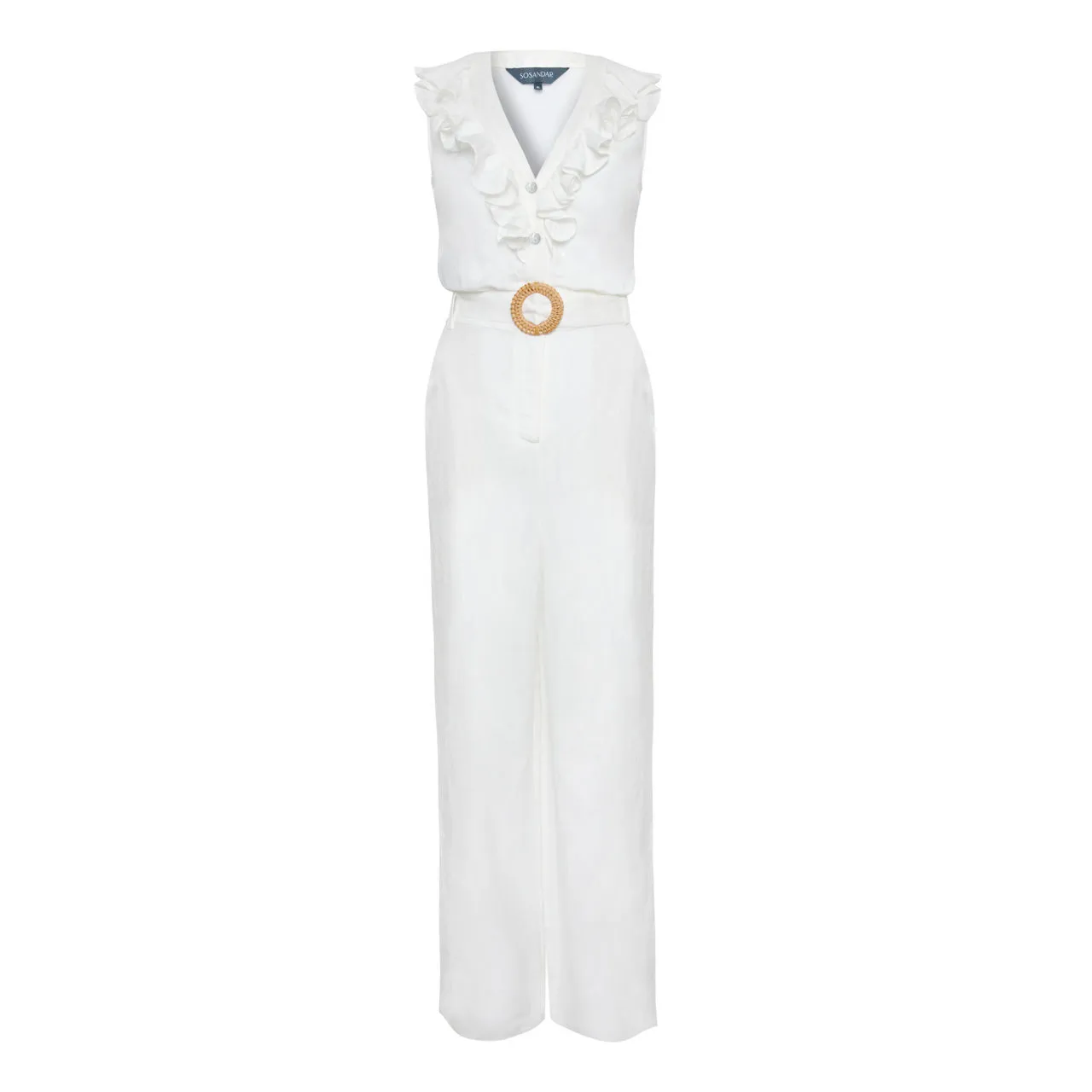 SOSANDAR ONLINE EXCLUSIVE Belted Ruffle Jumpsuit - White