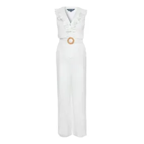 SOSANDAR ONLINE EXCLUSIVE Belted Ruffle Jumpsuit - White