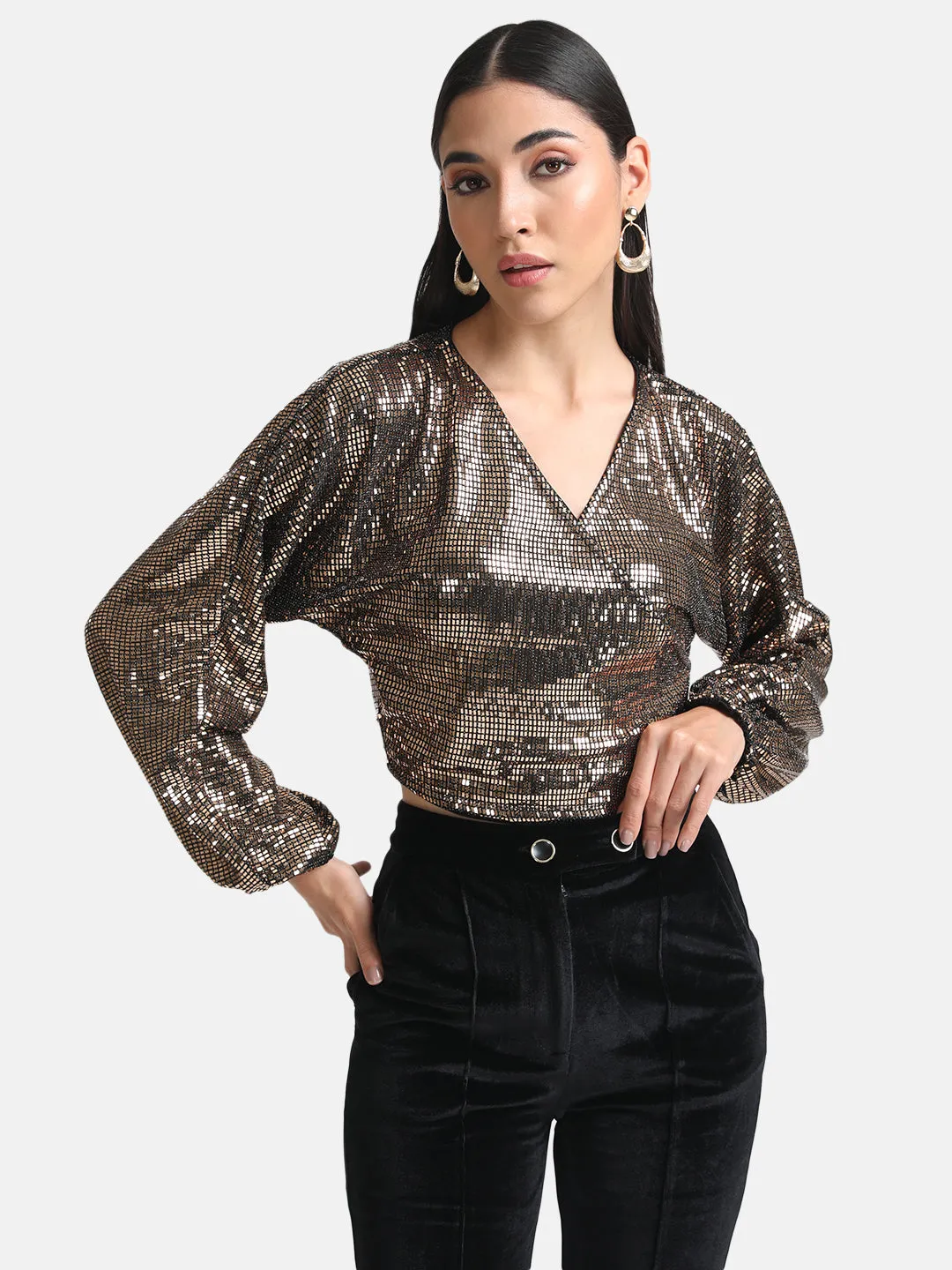 Stickon Sequin Wrap Crop Top