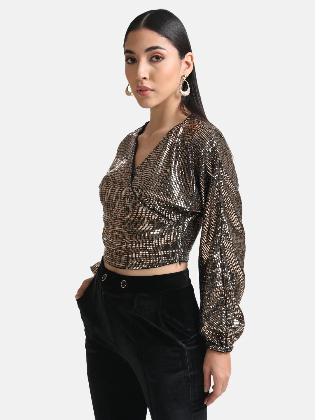 Stickon Sequin Wrap Crop Top