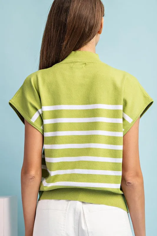 Striped To Perfection Top - Avocado