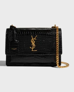 Sunset Medium YSL Crossbody Bag in Croc-Embossed Leather