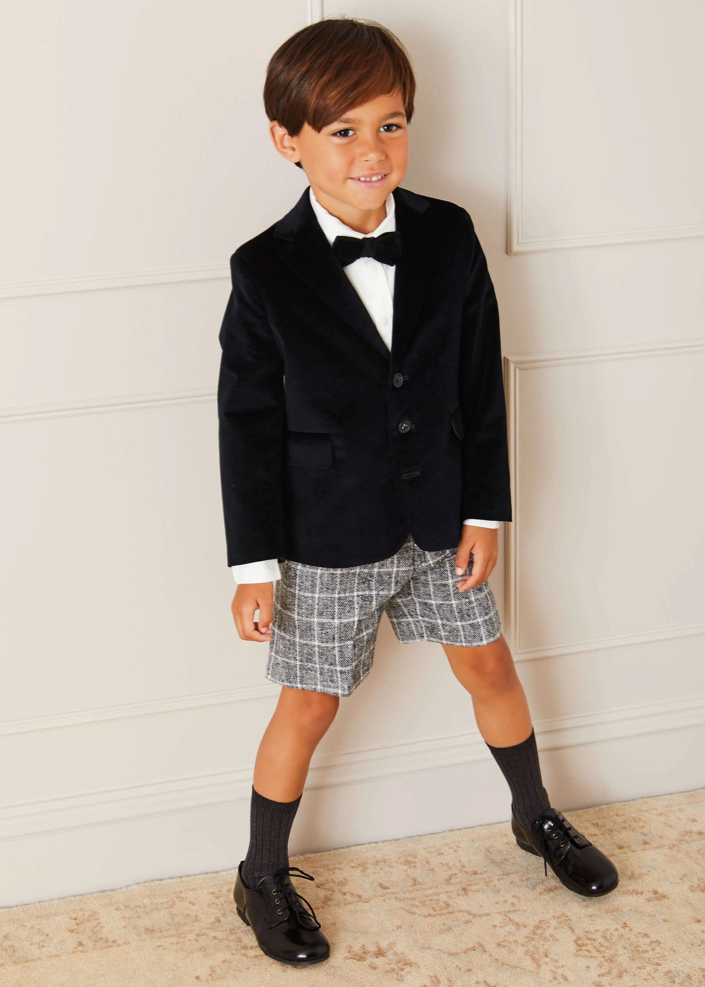 Tailored Checked Shorts In Black (4-10yrs)