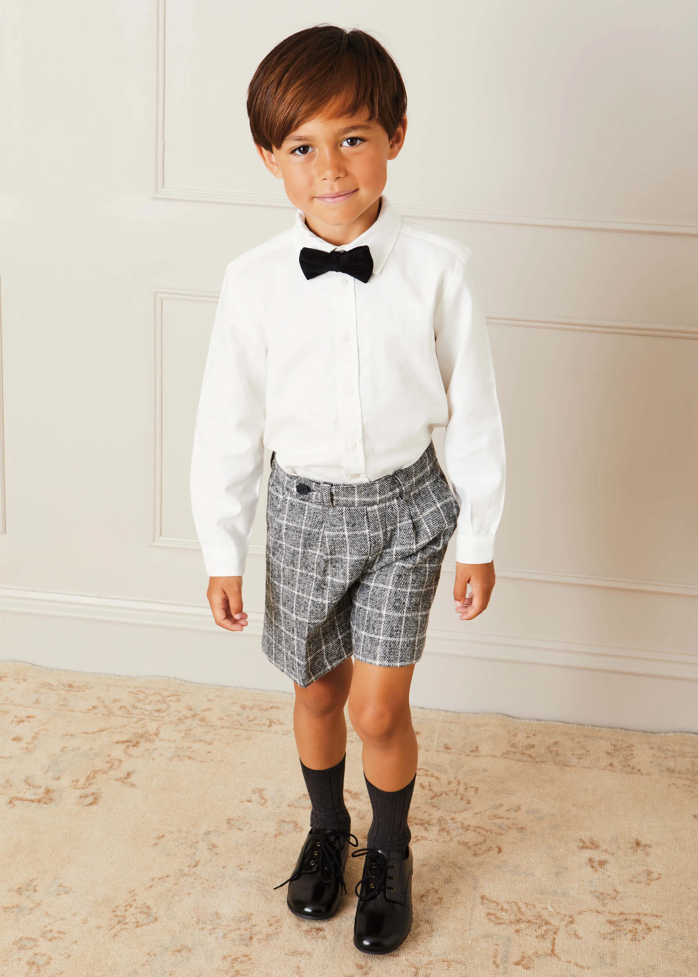 Tailored Checked Shorts In Black (4-10yrs)