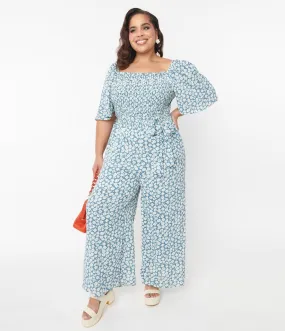 Teal Floral Palazzo Jumpsuit