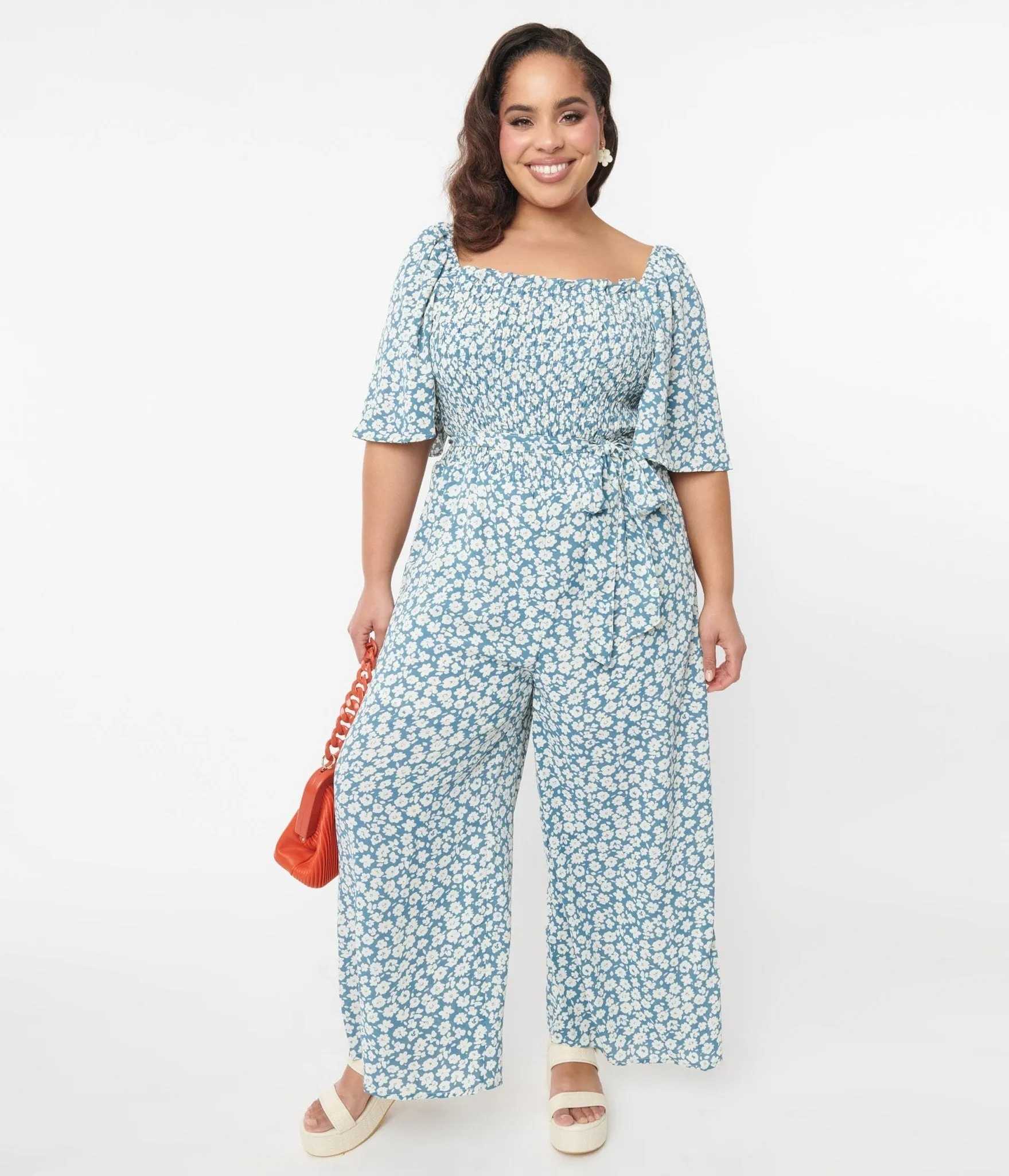 Teal Floral Palazzo Jumpsuit