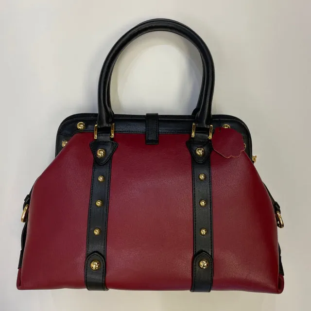 The Find Red-Black Leather Colorblock Satchel Handbag