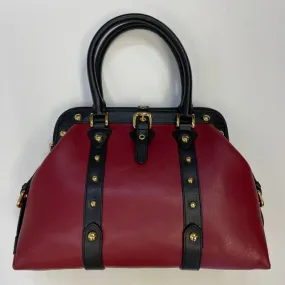 The Find Red-Black Leather Colorblock Satchel Handbag