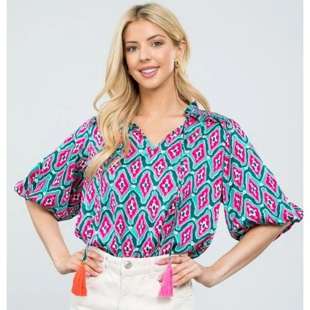 Tracy Tassel Tie Pattern THML Top-SALE