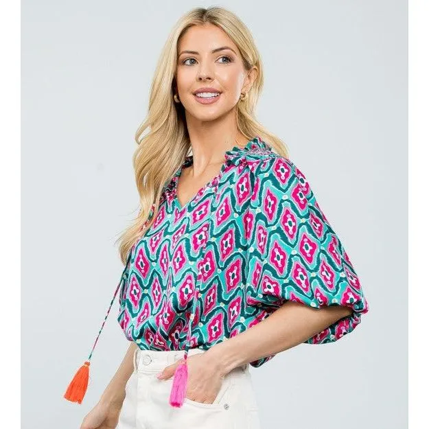 Tracy Tassel Tie Pattern THML Top-SALE