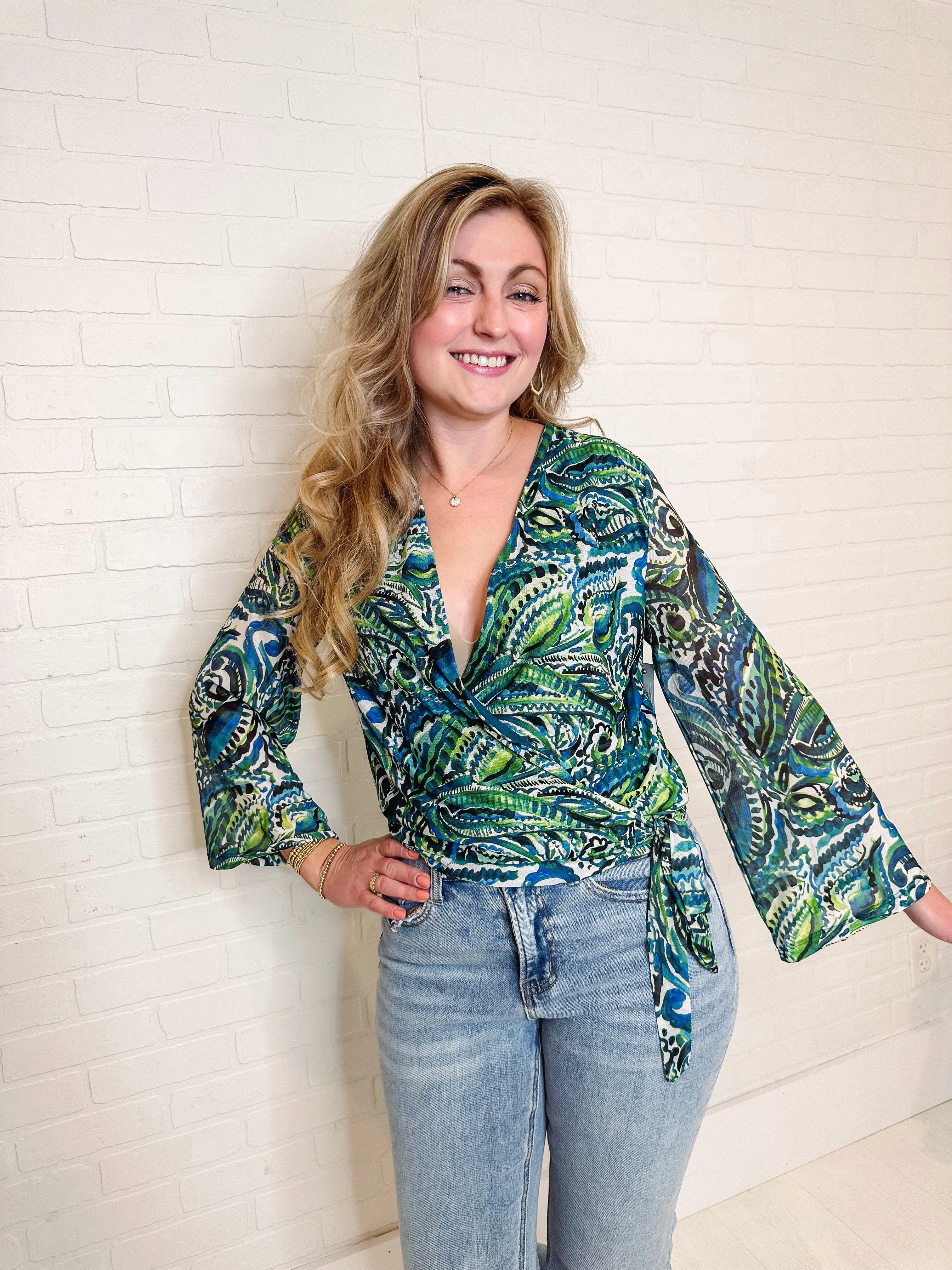 Tribal Tropical Printed Wrap Top