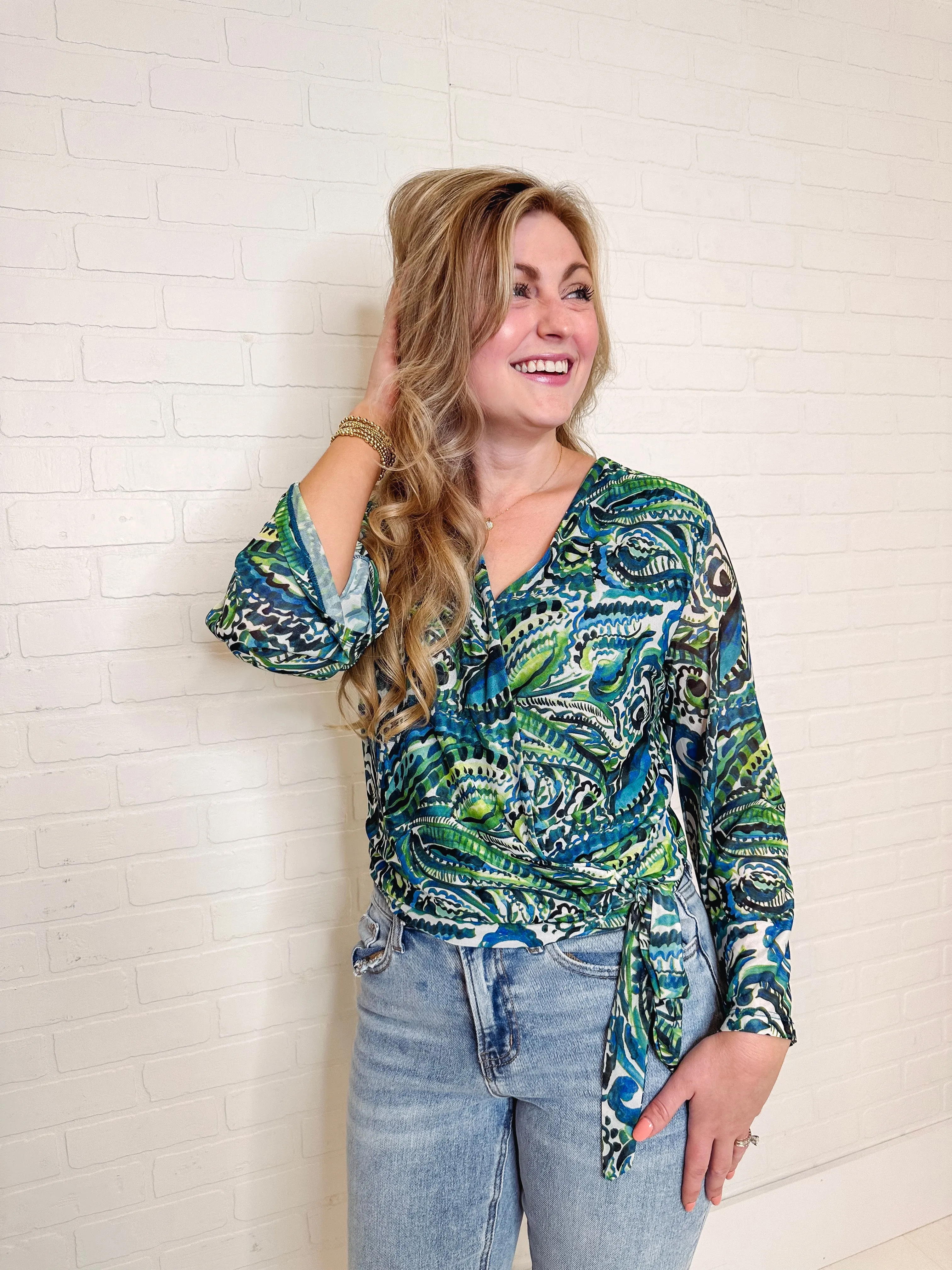 Tribal Tropical Printed Wrap Top