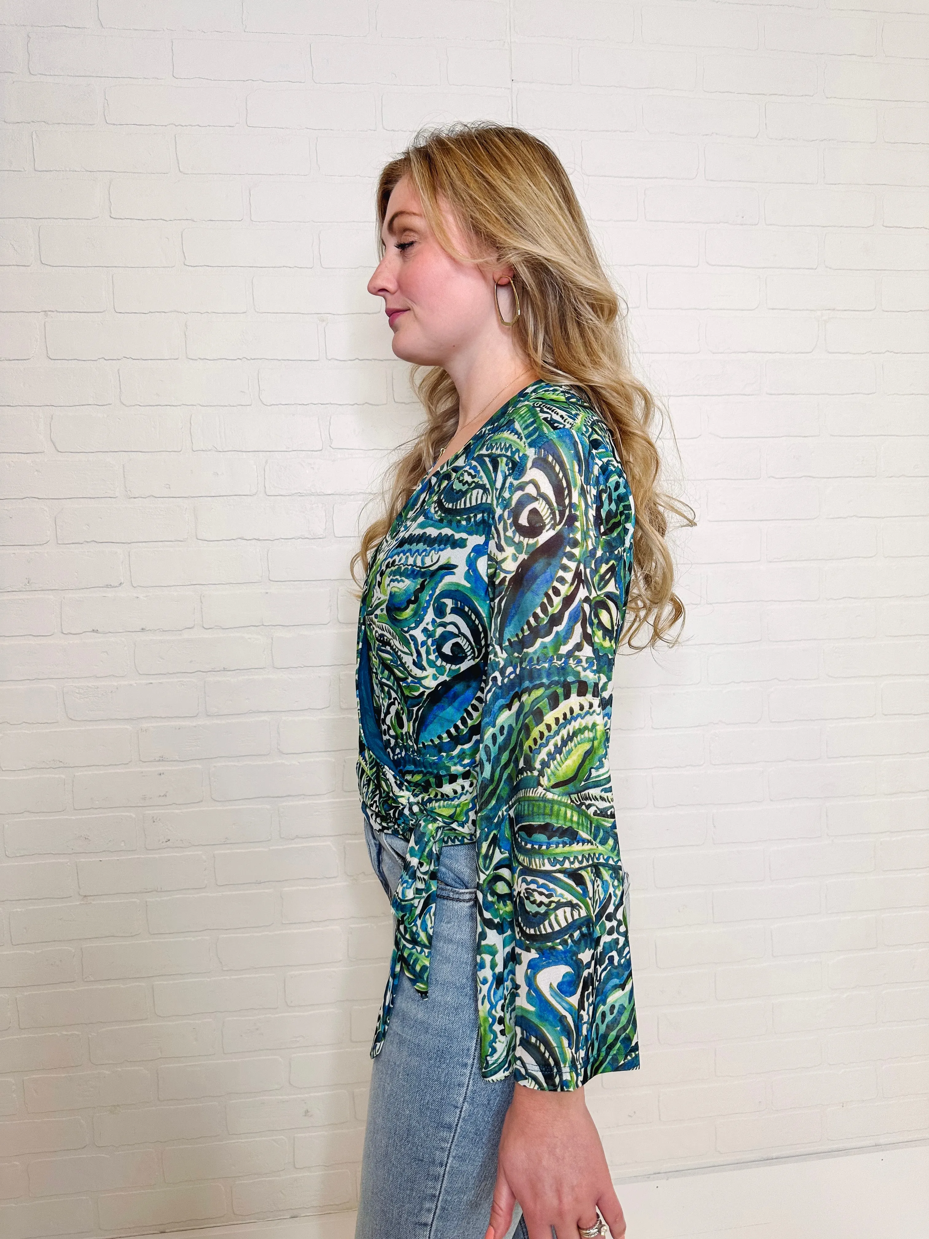 Tribal Tropical Printed Wrap Top