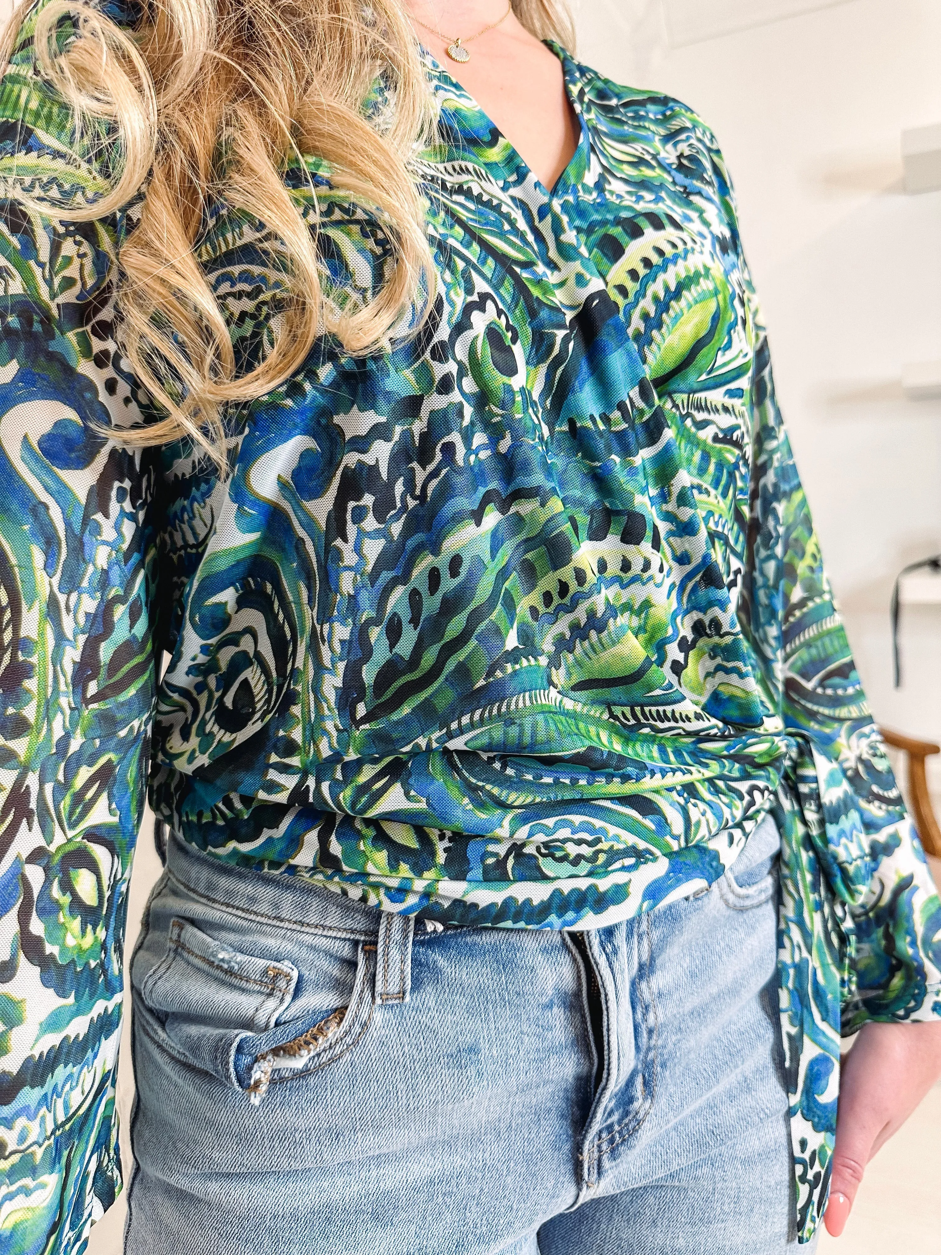 Tribal Tropical Printed Wrap Top