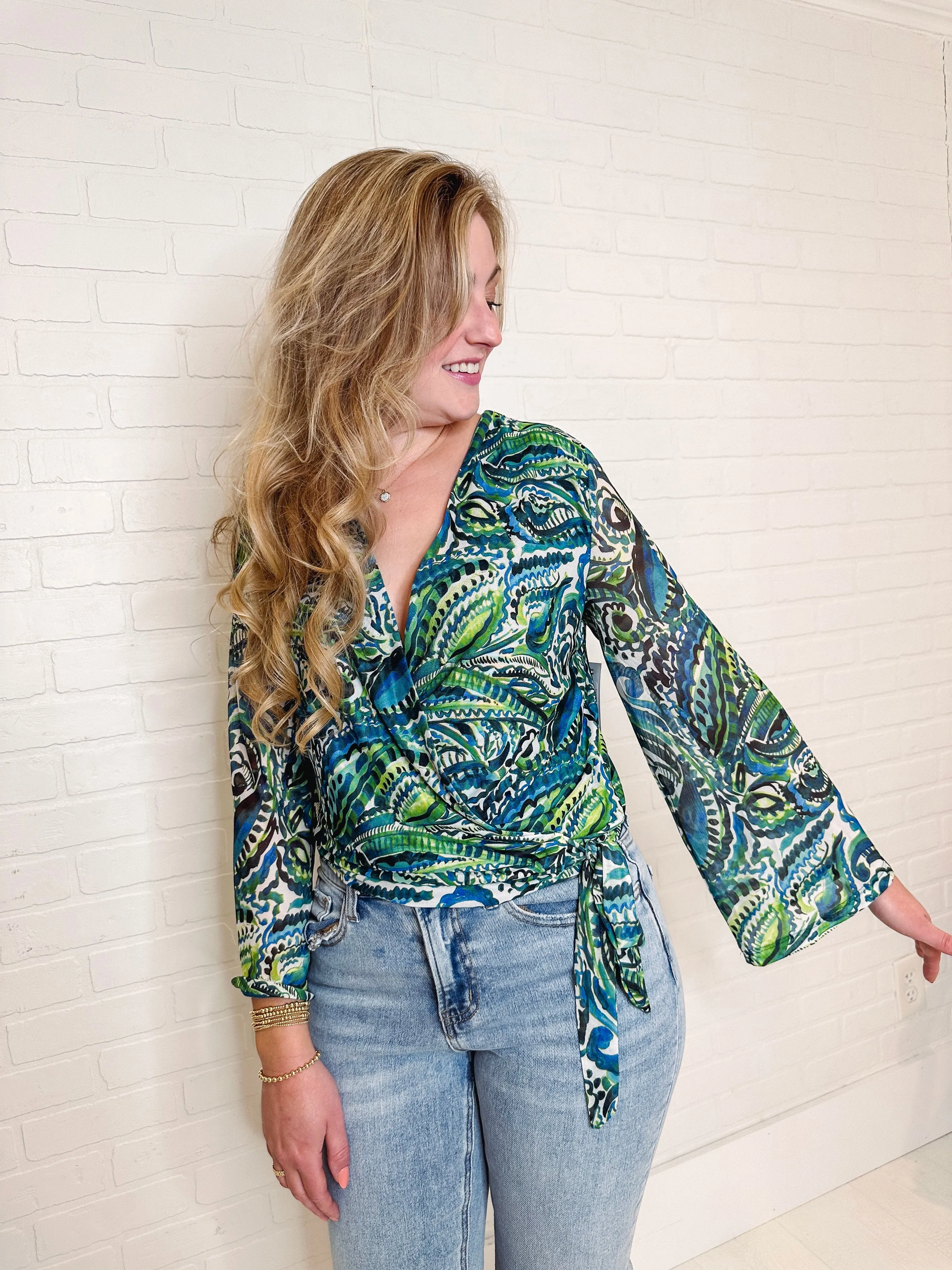 Tribal Tropical Printed Wrap Top