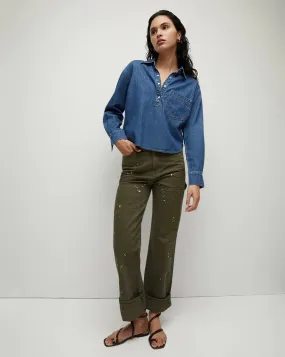 Veronica Beard - Avola Cropped Chambray Shirt - Cornflower