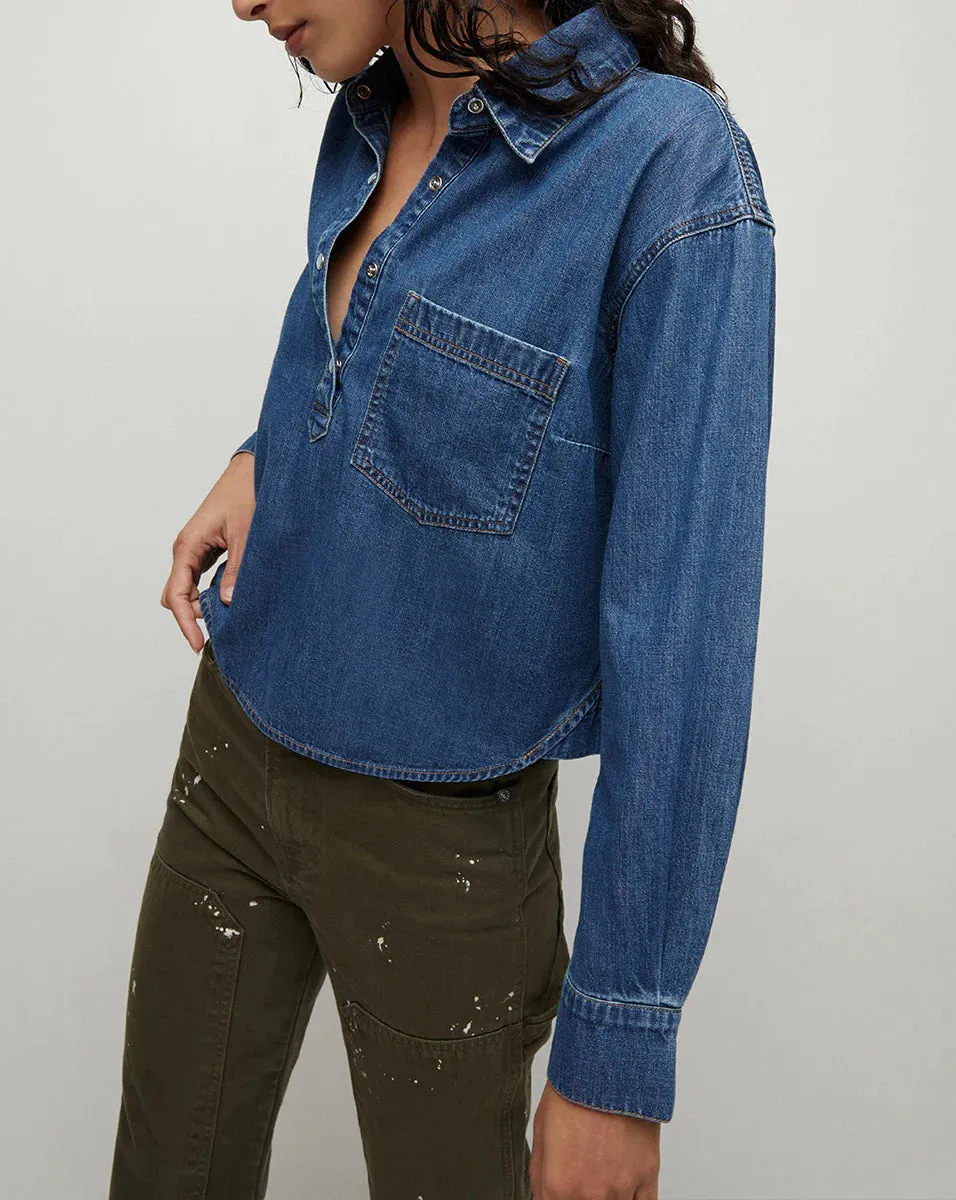 Veronica Beard - Avola Cropped Chambray Shirt - Cornflower