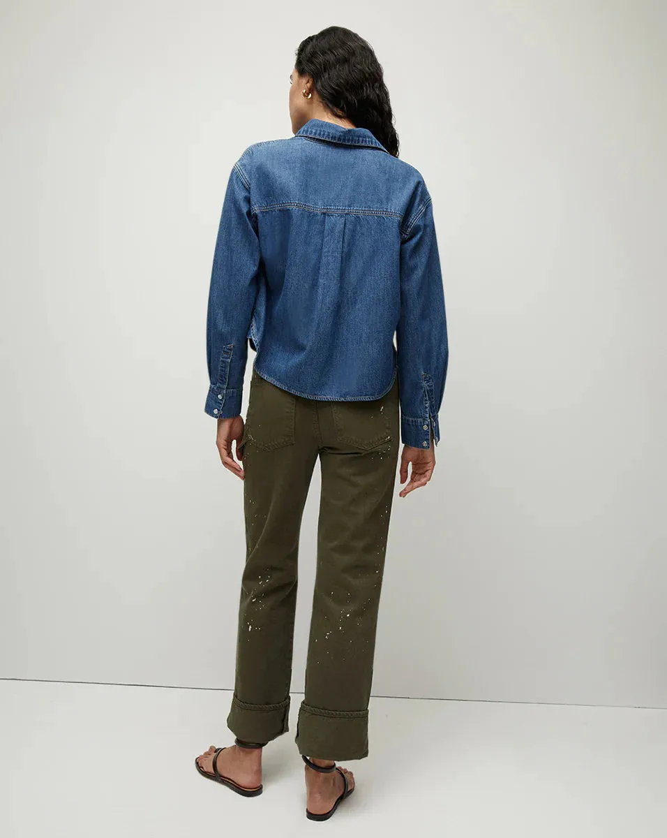 Veronica Beard - Avola Cropped Chambray Shirt - Cornflower