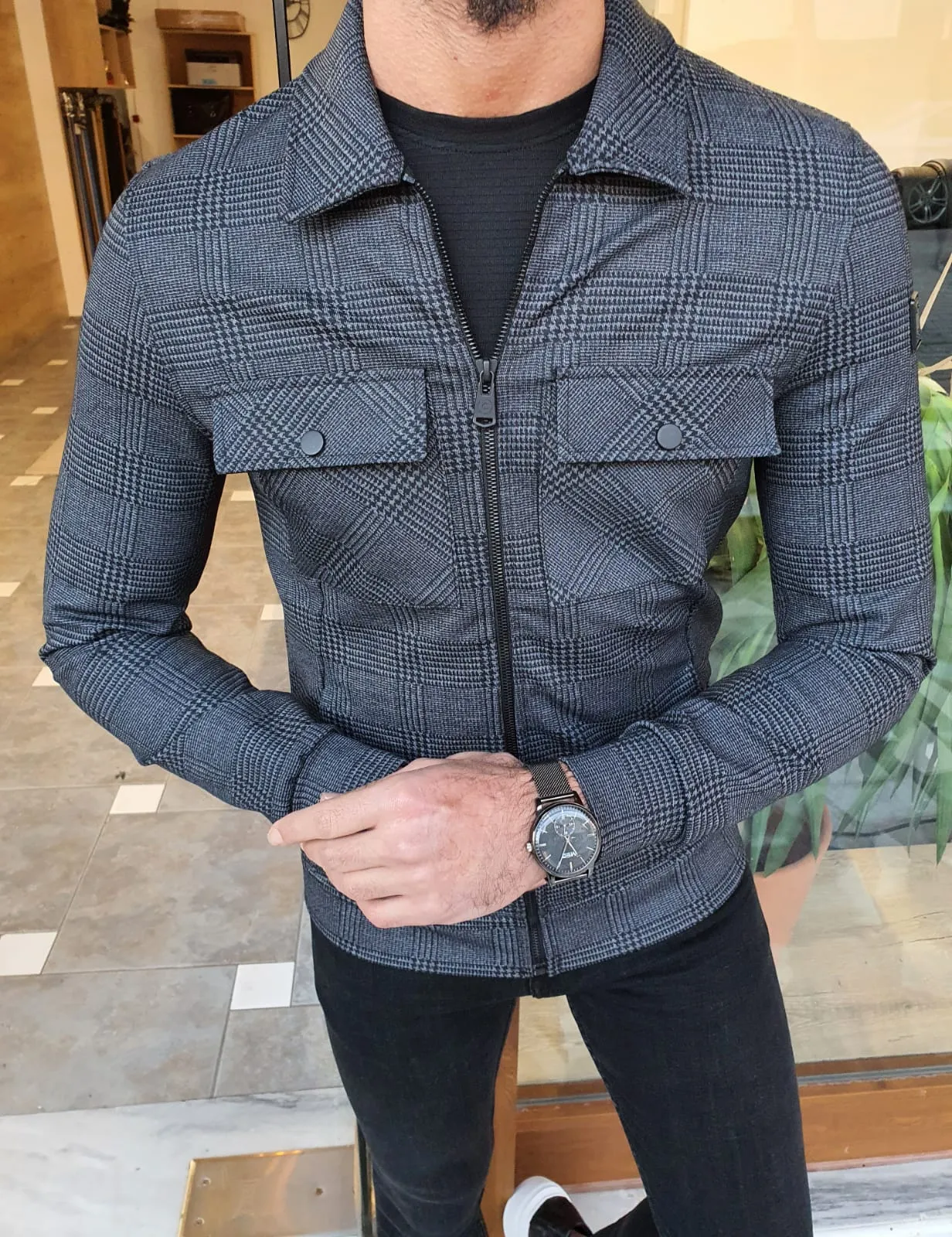 Viena Black Slim Fit Double Pocket Jacket