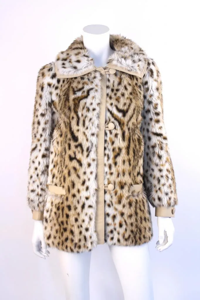 Vintage 70's Animal Print Faux Fur & Leather Coat