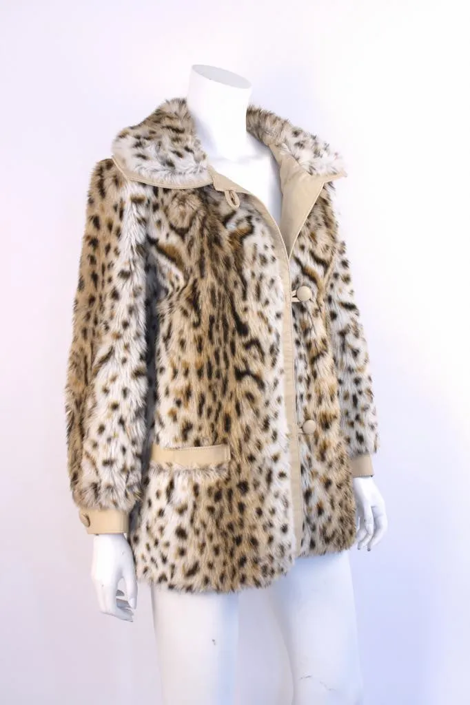 Vintage 70's Animal Print Faux Fur & Leather Coat