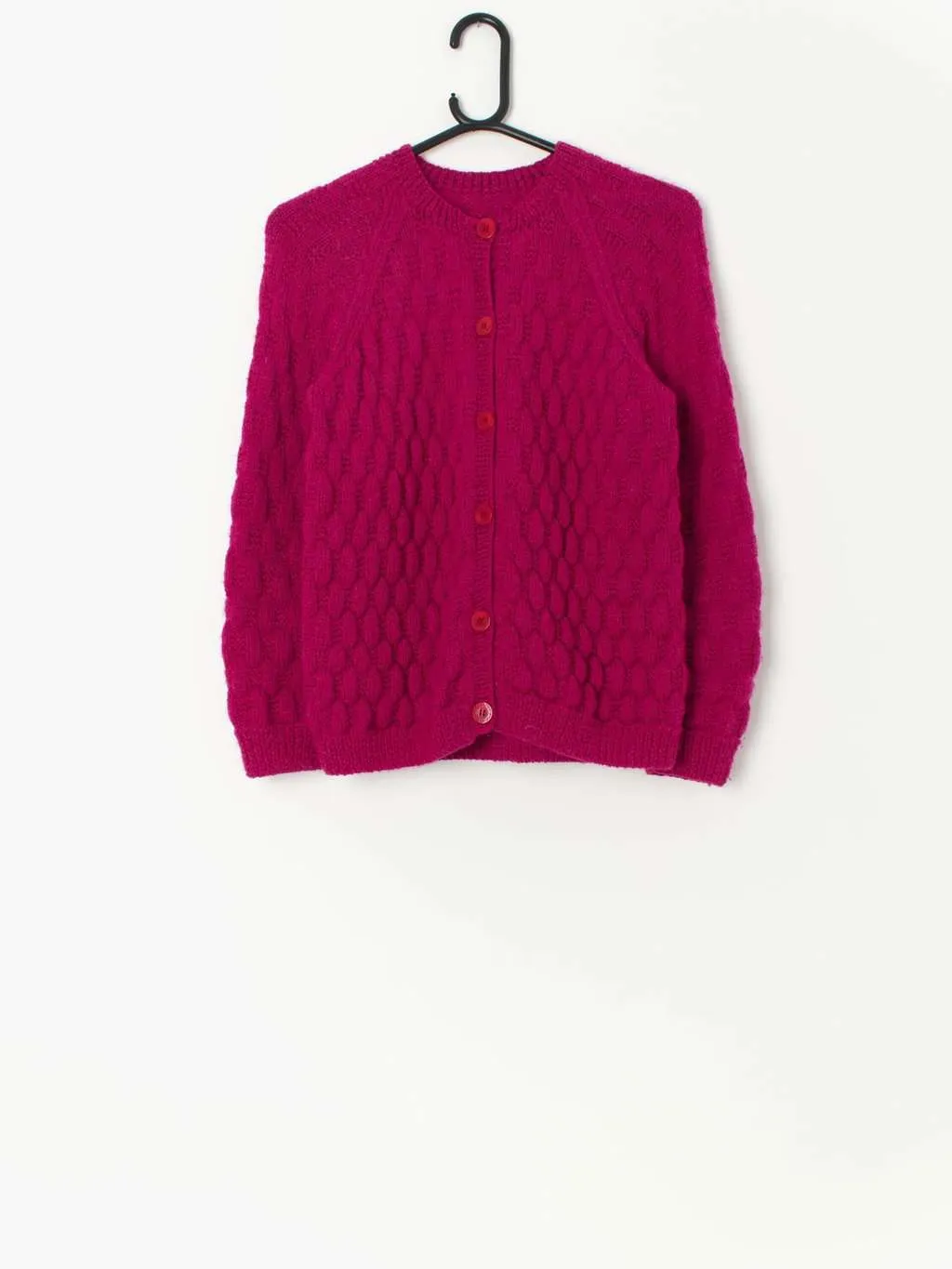 Vintage handmade raspberry pink cardigan – Small